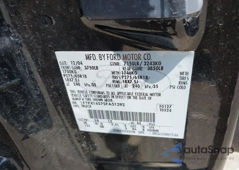 2005 Ford F-150 Fx4/Lariat/Xl/Xlt из США, поврежденный, VIN 1FTPX14575FA51392